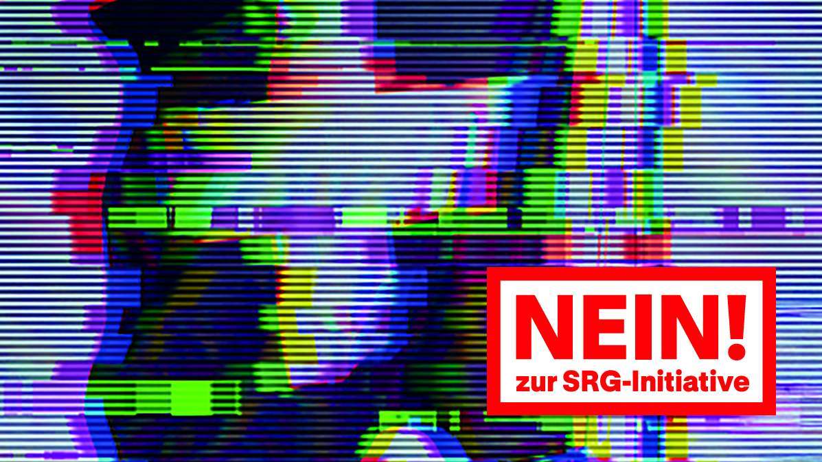 Gestörtes Bild einer Schweizerfahne: Nein zur SRG-Initiative