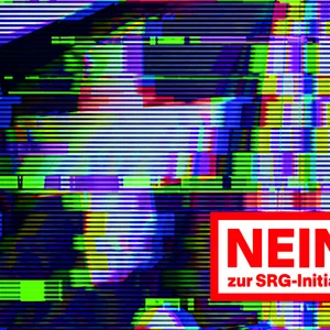 Nein zur SRG-Initiative am 8. März Gestörtes Bild einer Schweizerfahne: Nein zur SRG-Initiative