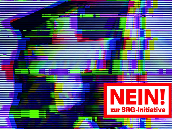 Gestörtes Bild einer Schweizerfahne: Nein zur SRG-Initiative