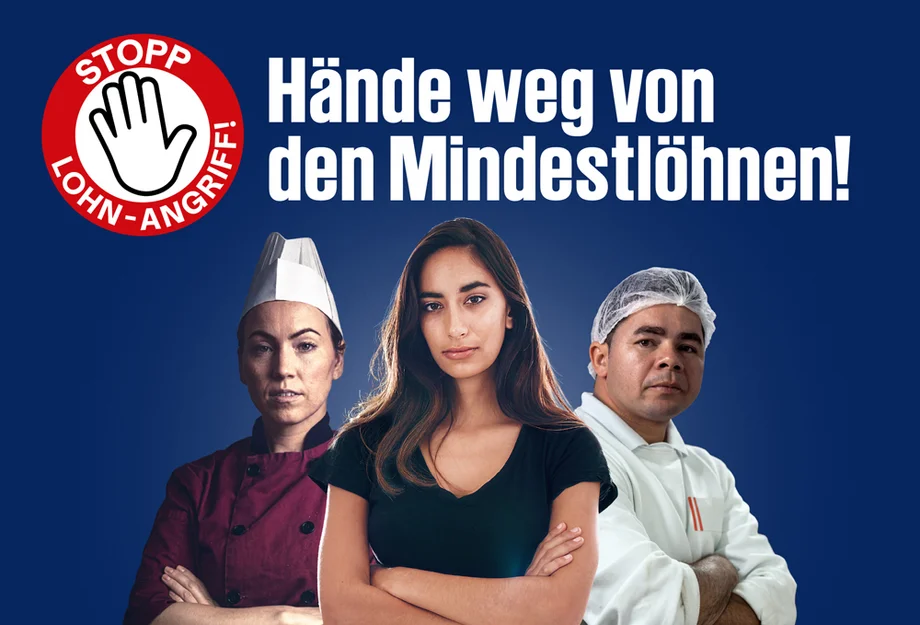 Kampagnenseite aufrufen Kampagnenmotiv: Hände weg von den Mindestlöhnen