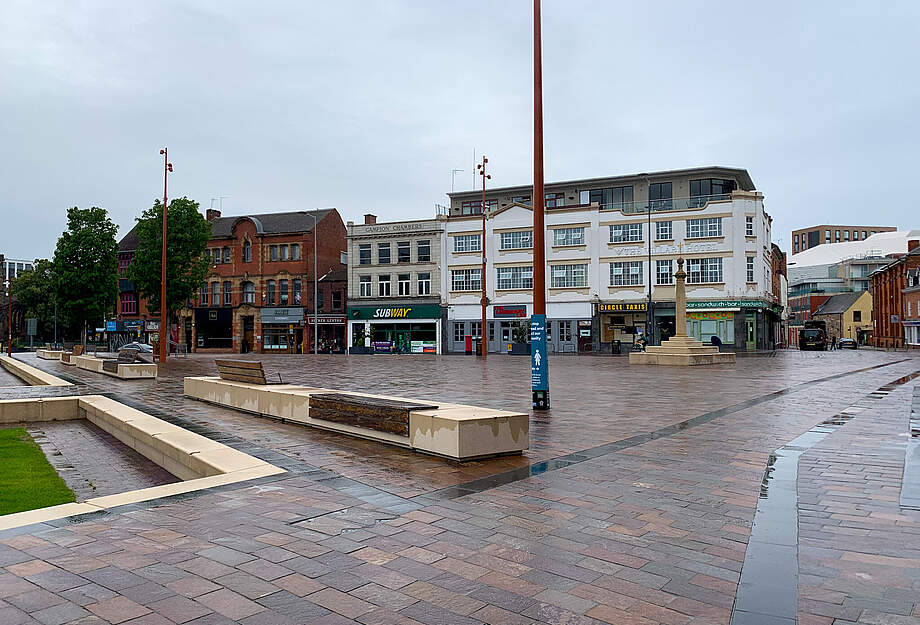 Lockdown: leere Innenstadt Leicester im Juli 2020