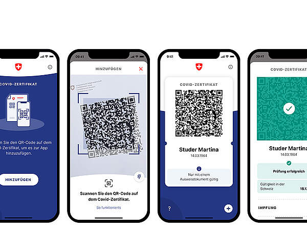 Foto von Beispielen der Schweizer Covid-App