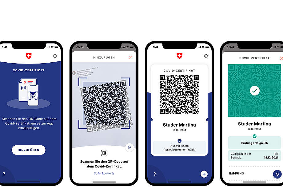 Foto von Beispielen der Schweizer Covid-App